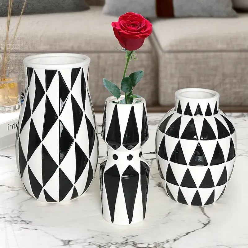 Nordic Minimalist Black & White Ceramic Vase