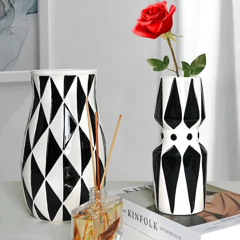 Nordic Minimalist Black & White Ceramic Vase