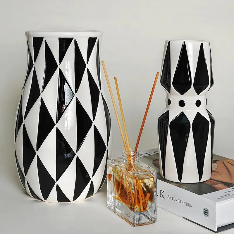 Nordic Minimalist Black & White Ceramic Vase